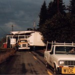 Moving the Pleasant Grove Church from the Aumsville area to Salem, 1984. WHC M3 1993-103-0071