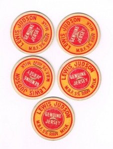 Bottle caps from the Judson Dairy which operated at 1000 Judson Street in Salem, today Gilmore Field and a residential subdivision. Photo Source: Willamette Heritage Center 0082.039.0002