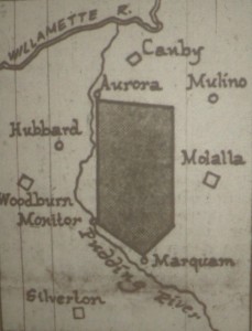 Map showing proposed Air Force Academy in the Canby/Aurora Area.  Oregonian. 9 December 1950.  Page 1