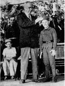Denny Frank crowned Jack-of-the-Beanstalk at the Santiam Bean Festival 1949. Photo Credit: Daily Capital Journal July 27, 1949 
