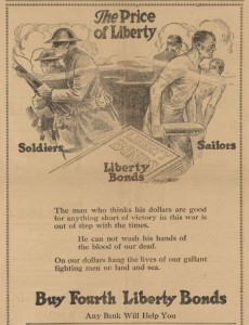 War Bond Advertisement sponsored in part by the Salem Commercial Club. Source: Oregon Historic Newspapers Database. Aurora Observer. 18 Sept. 1918.