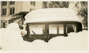 Car completely blocked in by the heavy snows on January 31, 1937 in Salem. Photo Source: Willamette Heritage Center, 1989.057.0005.