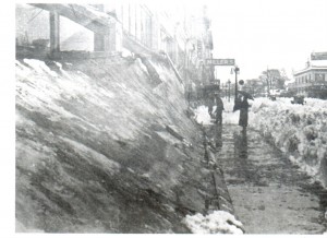 View of snow piled up on street and the collapsed awning at Miller’s Department Store (in the Reed Opera House) after the heavy snowfall on January 31, 1937. Photo Source: Willamette Heritage Center, Al Jones Collection, 1999.003.0001