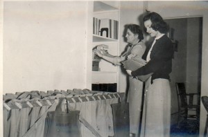 Dr. Constance Weinman and Mrs. Norma Brown working in Salem School District Offices circa 1955. WHC 1996.017.0001