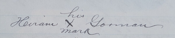 "Signature of Hiram Gorman from an 1886 petition document."
