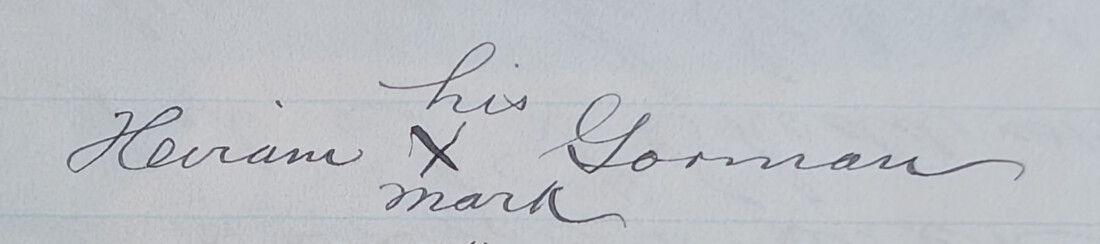 "Signature of Hiram Gorman from an 1886 petition document."
